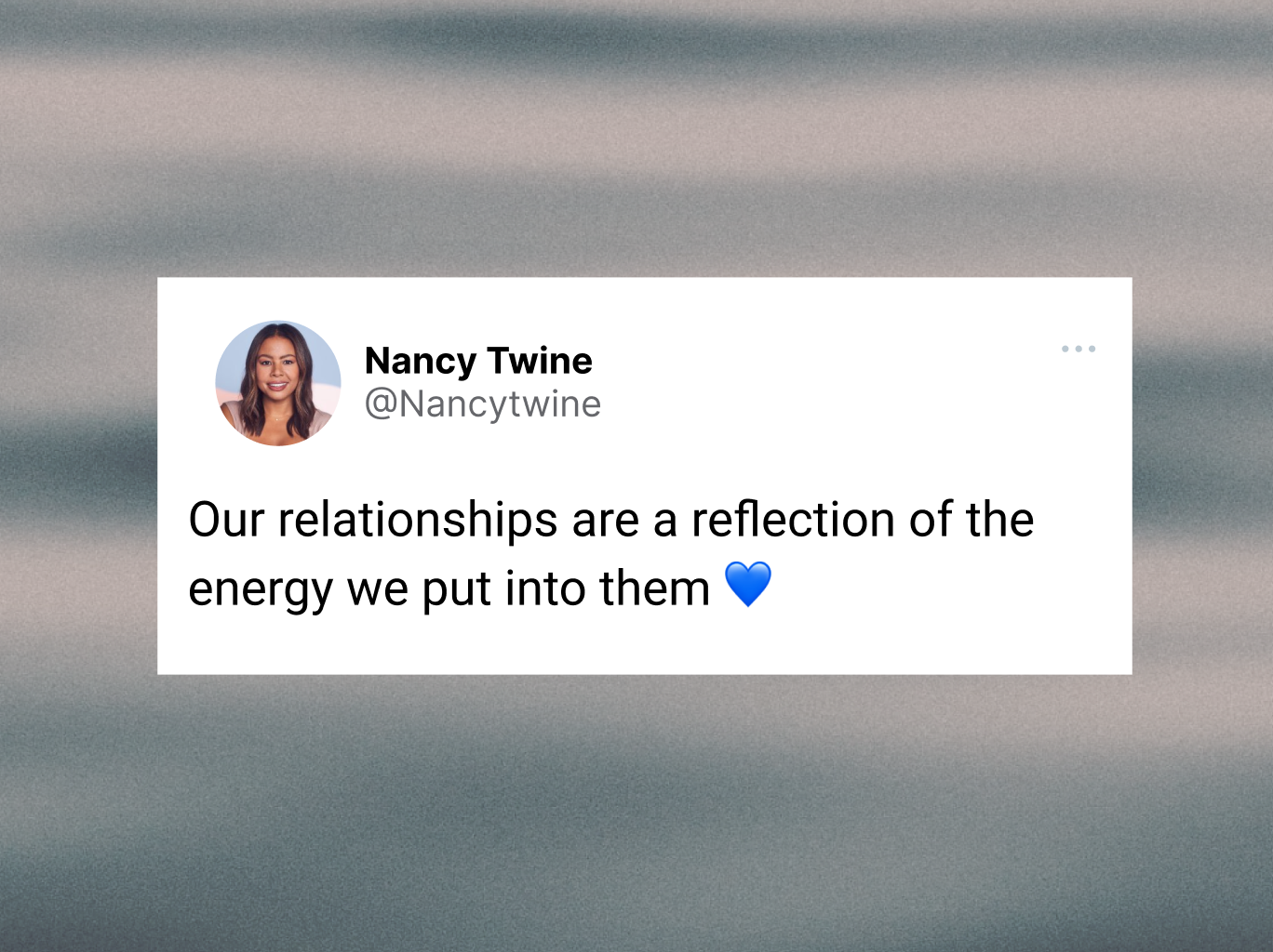Nancy Twine tweets about the importance of personal relationships