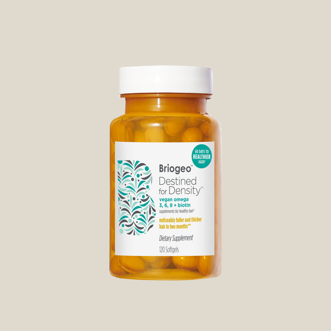 Briogeo’s Destined for Destiny Vegan Omega 3,6,9 + biotin supplement - used during Nancy's nighttime routine