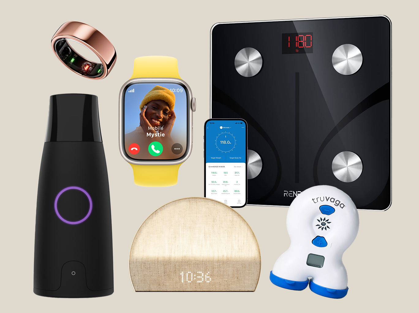 wellness devices, entrepreneurs, busy professionals, technology, health tracking, productivity, work-life balance, smart scales, Apple Watch, alarm clock with light, wearable technology, sleep tracking, energy optimization, metabolic rate analysis, stress reduction, mental clarity.